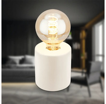 Dekorative Tischleuchte mit runder Glühbirne auf einem zylinderförmigen Sockel