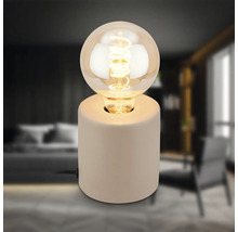 Tischleuchte mit zylindrischem Sockel und runder Glühbirne