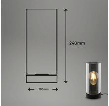 Abmessungen einer Tischleuchte: 240 mm Höhe, 100 mm Breite