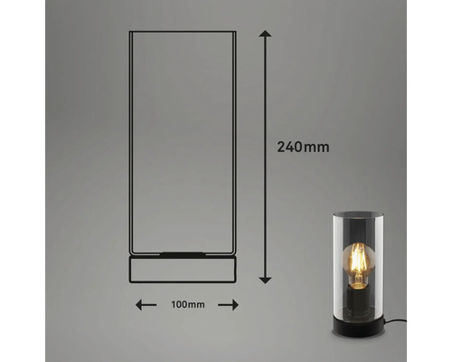 Abmessungen einer Tischleuchte: 240 mm Höhe, 100 mm Breite