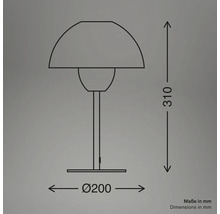 Technische Zeichnung einer Tischleuchte mit den Maßen 310 mm Höhe und 200 mm Durchmesser