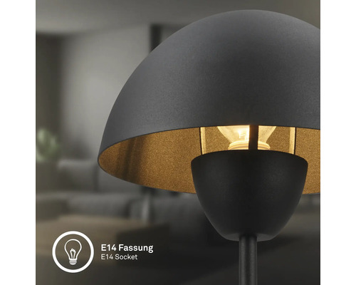Nahaufnahme einer schwarzen Leuchte mit E14-Fassung