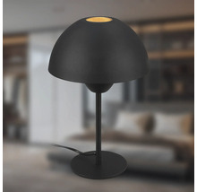 Schwarze Tischleuchte mit halbkugelförmigem Schirm auf einem schlanken Ständer