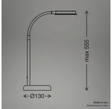 Skizze einer Stehleuchte mit den Maßen maximal 555 Millimeter Höhe und 130 Millimeter Durchmesser