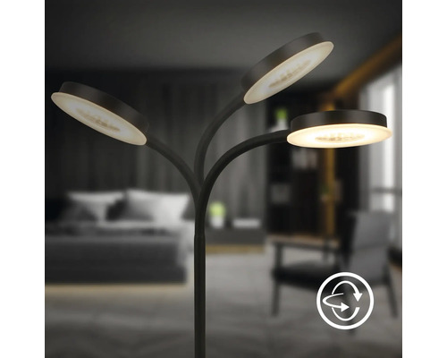 Stehleuchte mit drei Leuchtenarmen im Raum