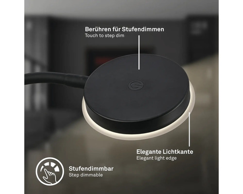 Stufendimmbare Lampe mit Touchfunktion und Lichtkante