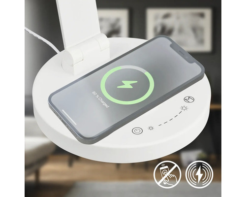 Tischleuchte mit kabelloser Ladestation für Mobiltelefone