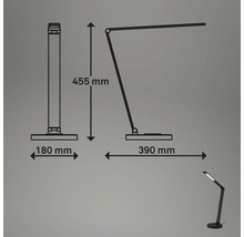 Technische Zeichnung einer Schreibtischleuchte mit Maßangaben
