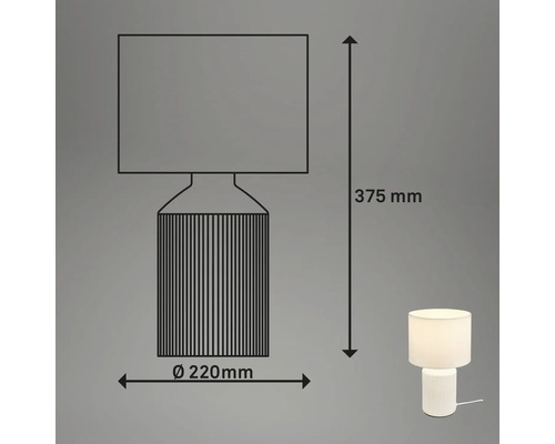 Technische Zeichnung einer Tischleuchte mit Maßangaben