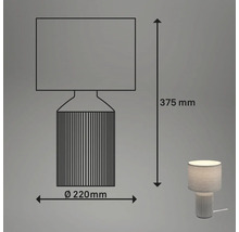 Skizze einer Tischleuchte mit den Maßen 375 mm Höhe und 220 mm Durchmesser