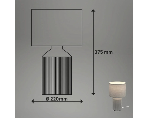 Skizze einer Tischleuchte mit den Maßen 375 mm Höhe und 220 mm Durchmesser