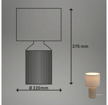 Abmessungen der Tischleuchte: 375 mm Höhe und 220 mm Durchmesser