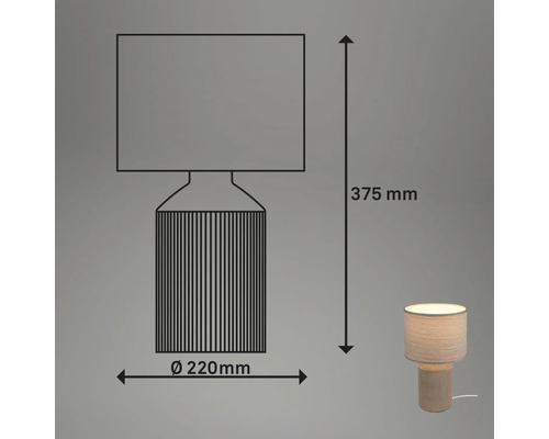 Abmessungen der Tischleuchte: 375 mm Höhe und 220 mm Durchmesser