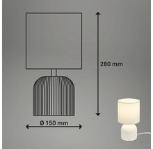 Skizze einer Tischleuchte mit den Maßen 280 mm Höhe und 150 mm Durchmesser