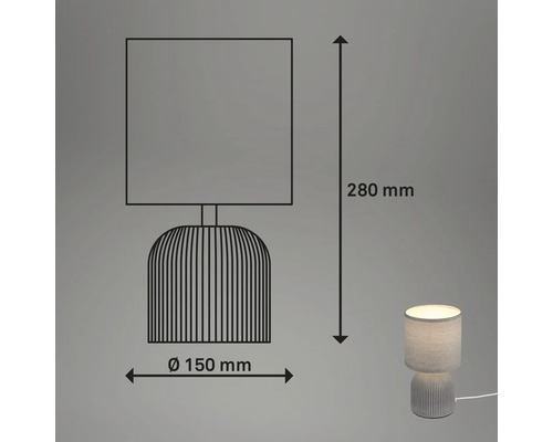 Technische Zeichnung einer Tischleuchte mit den Maßen 280 mm Höhe und 150 mm Durchmesser