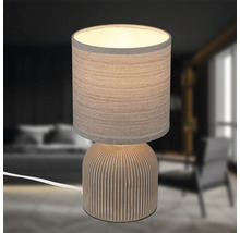 Tischleuchte mit Stoffschirm und geripptem Keramikfuß