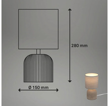 Abbildung einer Tischleuchte mit Maßangaben: Höhe 280 mm, Durchmesser 150 mm
