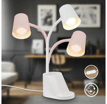 Schreibtischleuchte mit drei Armen und verschiedenen Lichtquellen