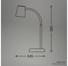 Technische Zeichnung einer Tischleuchte mit den Maßen 385 mm Höhe und 245 mm Breite.