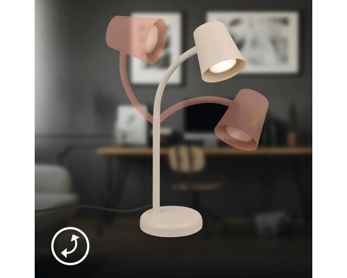 Tischleuchte mit drei Leuchtenarmen und verstellbaren Köpfen