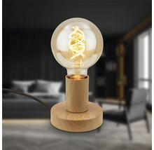 Dekorative Tischleuchte mit Glühbirne und Holzfuß