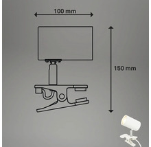 Technische Zeichnung einer Klemmleuchte mit den Maßen 100 mm und 150 mm.