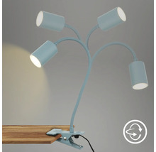 Klemmleuchte mit vier Lampen und flexiblen Armen