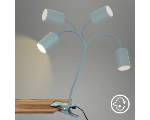 Klemmleuchte mit vier Lampen und flexiblen Armen