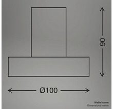 Technische Zeichnung mit Maßangaben: Durchmesser 100 mm, Höhe 90 mm