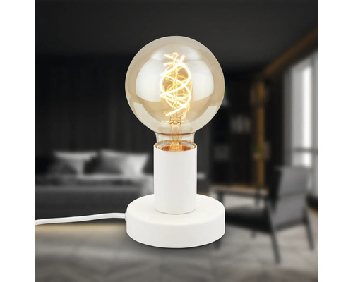 Tischleuchte mit Glühbirne und spiralförmigem Glühfaden