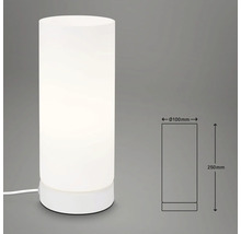 Zylindrische Tischleuchte mit den Massen 250 mm Höhe und 100 mm Durchmesser.