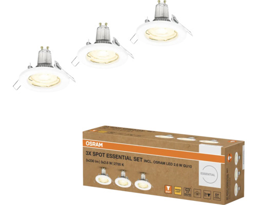 Osram 3er-Set Einbauspots Essential, inklusive Osram LED 2,6 Watt GU10