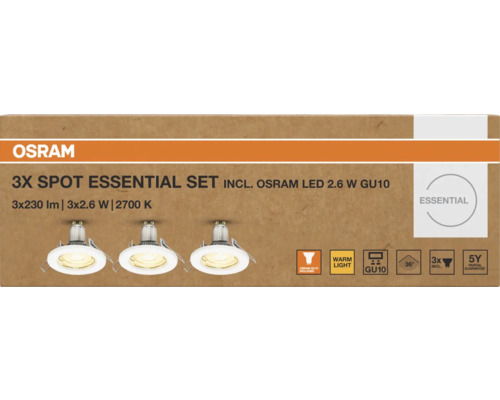 Osram 3er Set Einbaustrahler Essential mit Osram LED 2,6 W GU10