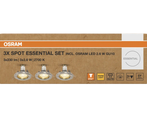 Osram 3er-Set Einbaustrahler inklusive Osram LED 2.6 Watt GU10