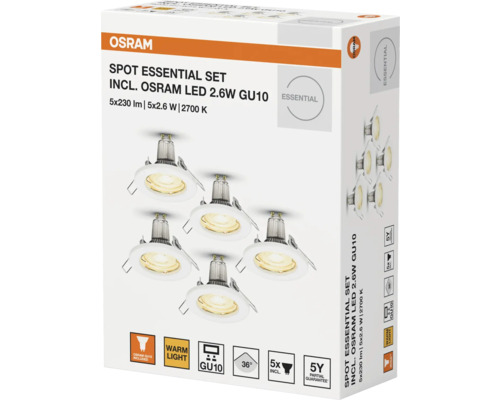 Osram Spot Essential Set mit fünf LED-Leuchten 2.6W GU10 in Verpackung