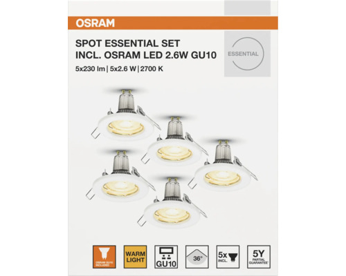Osram Spot Essential Set inklusive Osram LED 2,6W GU10, 5er-Pack