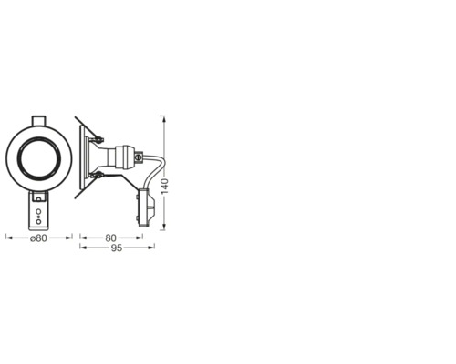 Technische Zeichnung einer runden Einbauleuchte mit Massangaben