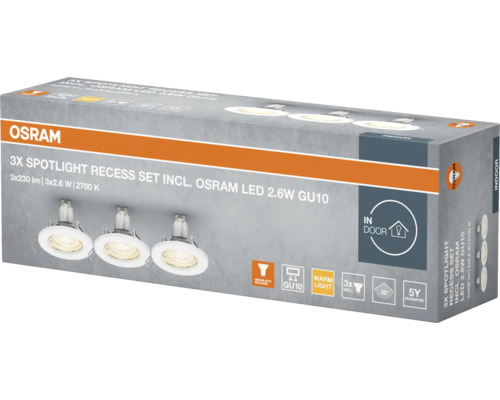 Osram 3er-Set Einbaustrahler mit Osram LED 2,6 Watt GU10
