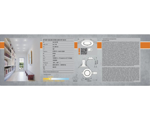 Technische Daten und Produktzeichnungen für ein LED Einbaustrahler Set von Ledvance
