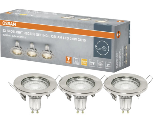 Logo Osram, Set de 3 spots encastrables avec LED Osram 2,6 watts GU10