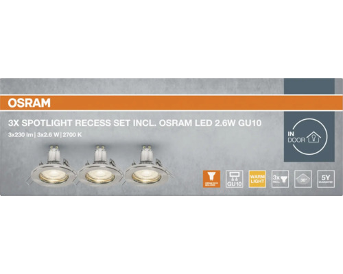 Lot de spots encastrables Osram avec trois lampes LED pour l'intérieur