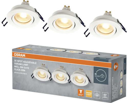 Osram 3er-Pack verstellbare Spots mit 6-Watt-GU10-Leuchtmittel in Verpackung