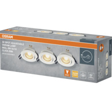 Verpackung mit drei verstellbaren Osram Spots für den Innenbereich inklusive sechs Watt GU10 Leuchtmittel