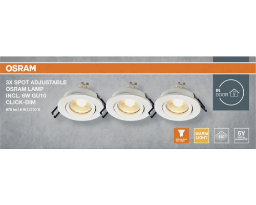 Osram 3er Set verstellbare Spots mit 6-Watt-GU10-Leuchtmittel für den Innenbereich