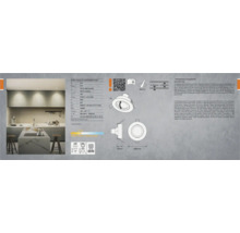 Technische Zeichnung einer LED-Einbauleuchte mit Produktinformationen.