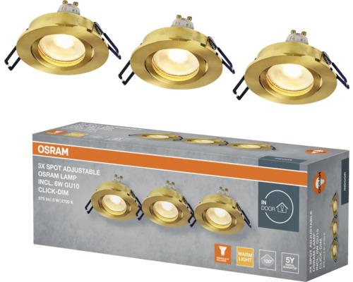Dreierpackung verstellbare Osram-Spots mit GU10-Lampen und Verpackung
