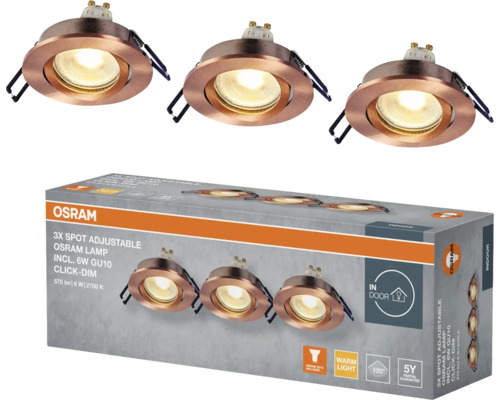 Osram 3er-Set verstellbare Einbaustrahler mit 6 Watt GU10 Lampen in Verpackung
