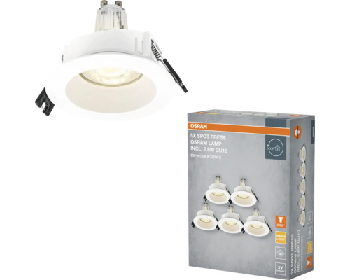 Lot de 5 spots encastrables Osram avec ampoule GU10 et emballage