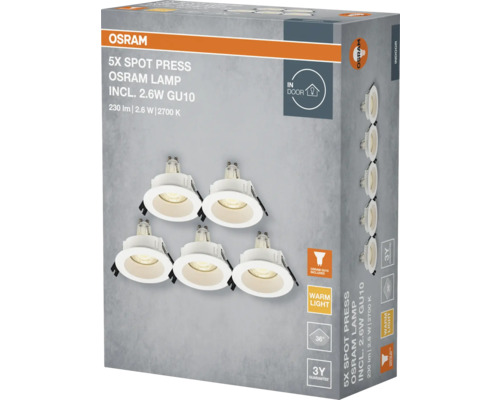Paquet de cinq spots Osram Spot Press pour l'intérieur