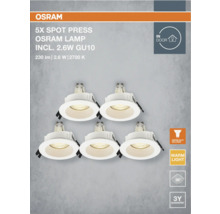 Cinq lampes Osram Spot Press comprenant une lampe GU10 de 2,6 watts pour l'intérieur